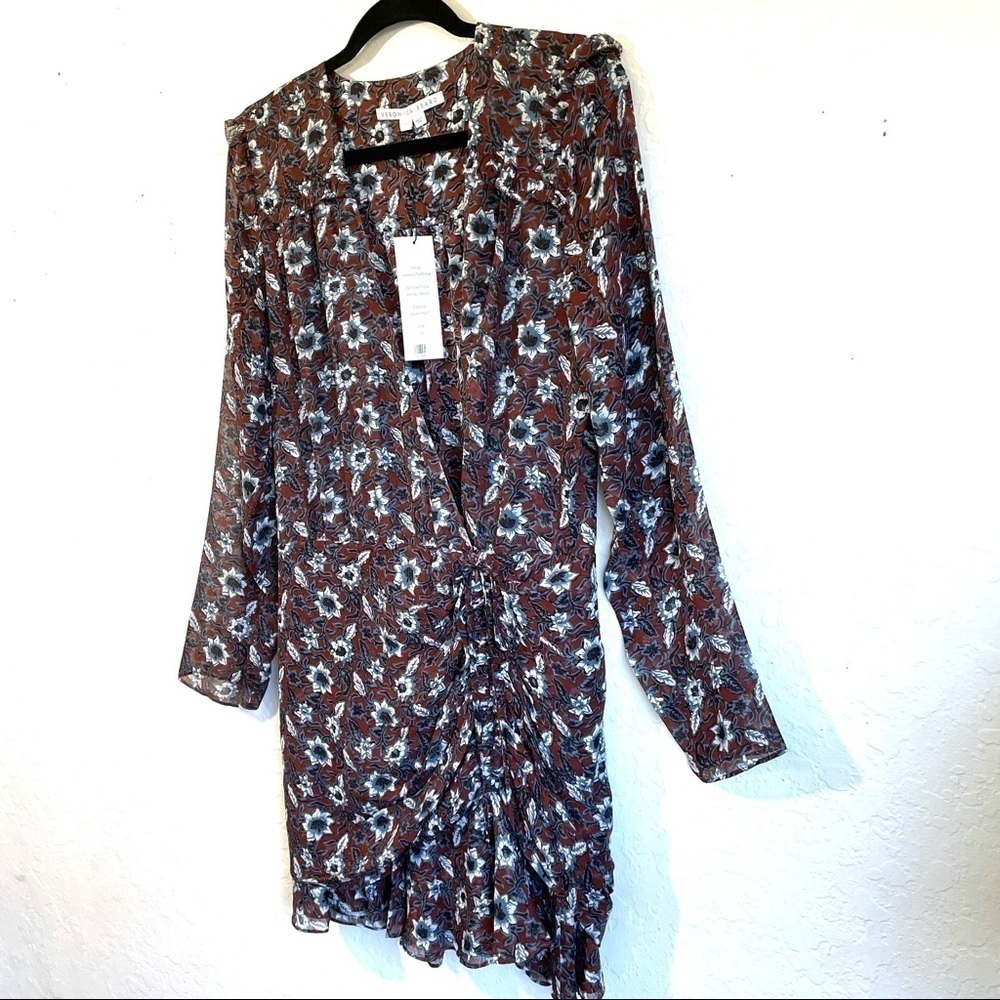 Veronica Beard Anjali Silk Floral Ruffled Ruched Mini Dress Boho NEW - Picture 9 of 16